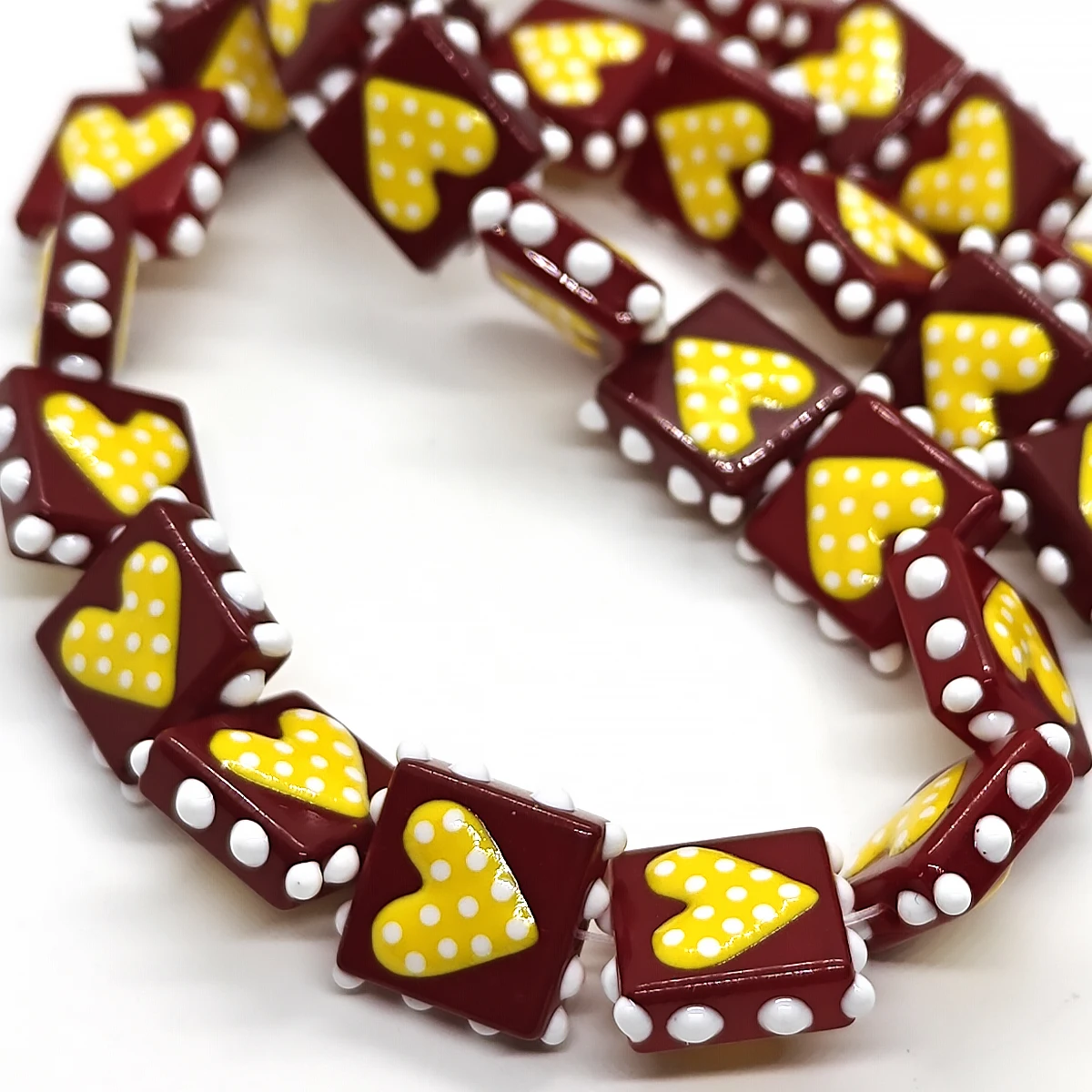 4/8 Stück 14mm Polka Dot Herzform Quadratische Mehrfarbige Lampwork-Glasperlen Liebesanhänger für DIY Schmuckherstellung Halskette Armband – Detail 5