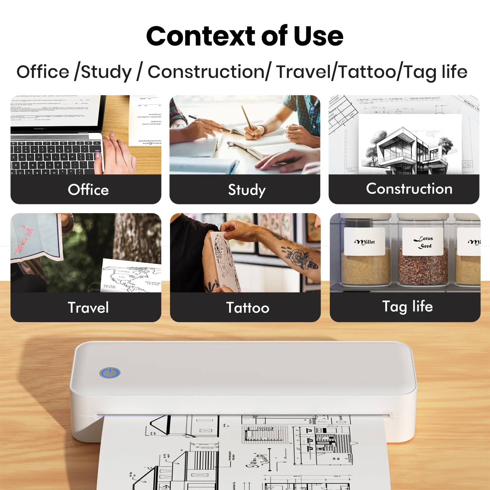 D82 Printer Home Thermal Small Student Test Paper Portable Inkless Wireless Bluetooth Smartphone Office