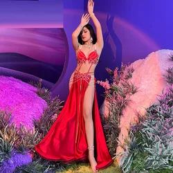Belly Dance Suit Satin Bra Split Big Swing Skirt Performance Clothes Set Woman High-End Competition Clothing Oriental Dancewear
