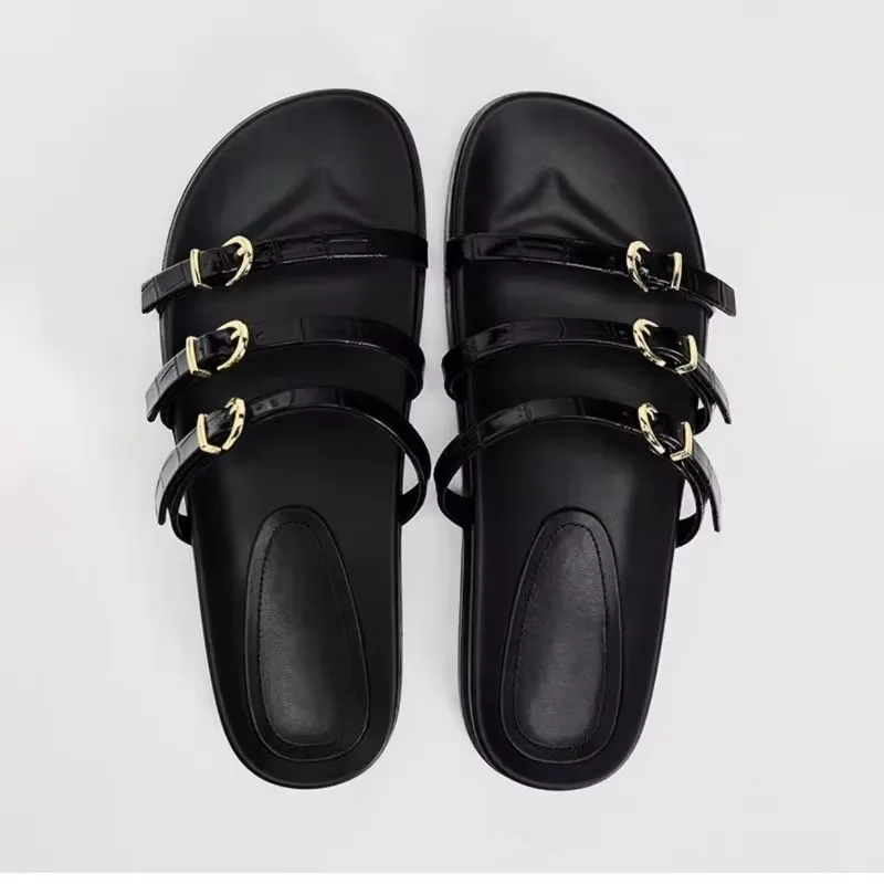 Woman Sandals Woman Flat for Women Slippers New Metal Buckle Flat Sandals Women Sexy Sandals Round Toe Slingback Woman Sandals