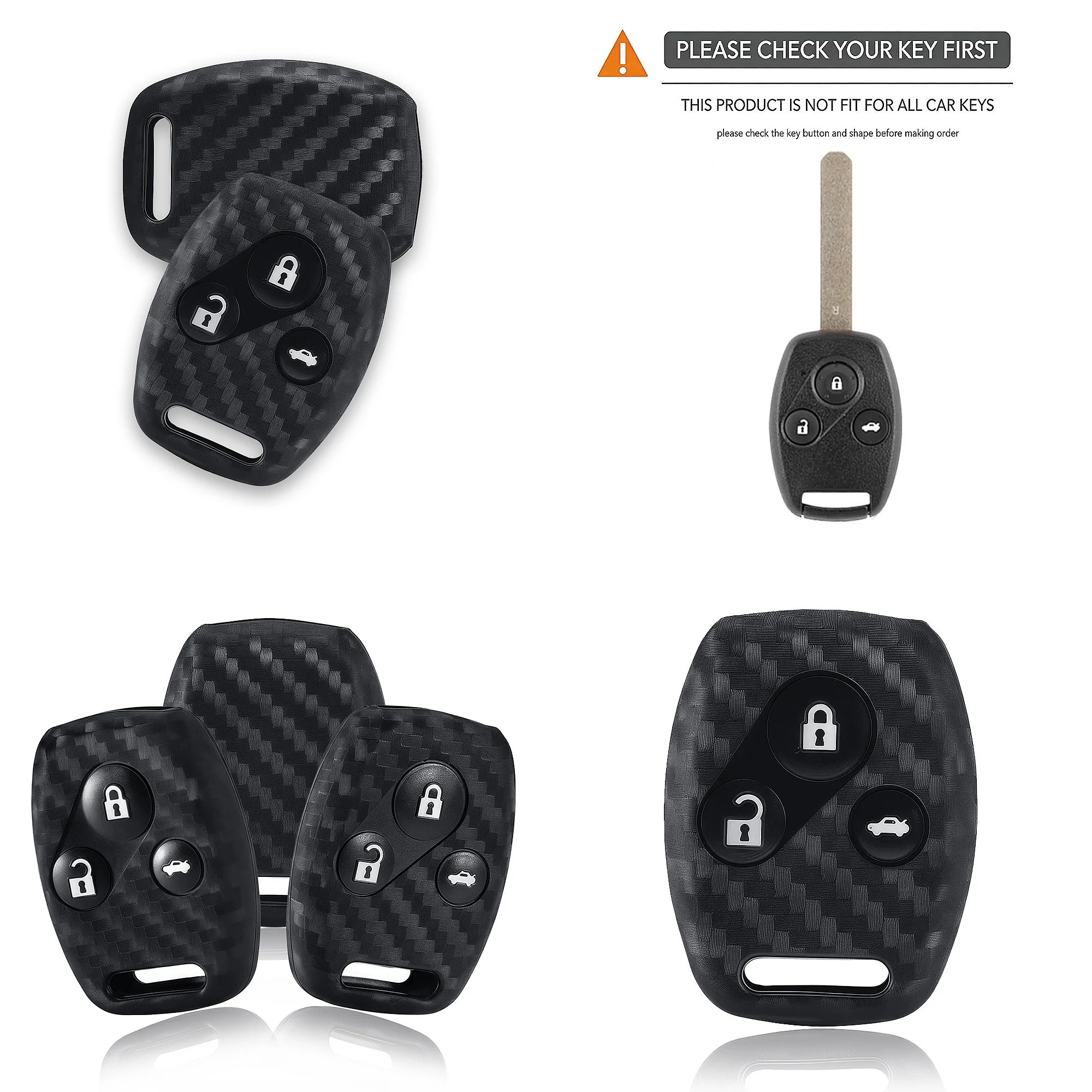 3 Buttons Carbon Fiber Silicone Car Key Case Cover For Honda Civic 2006-2011 2017 Accord CRV 2003 2007 Jazz HRV