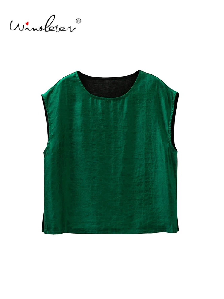 Winsleter-100%Real Silk Watered Gauze Elegant Vest, O Neck Craquelure, Women Retro Commute Loose Vest, 2026 Summer New T67001CC
