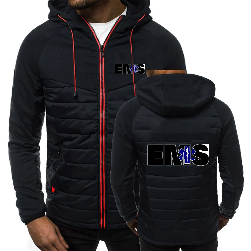 

2026 EMT Emergency Ambulance EMS Print Autumn Winter Men's New Seven-color Cotton-padded Hooded Zipper Fashion Comfortable Coat