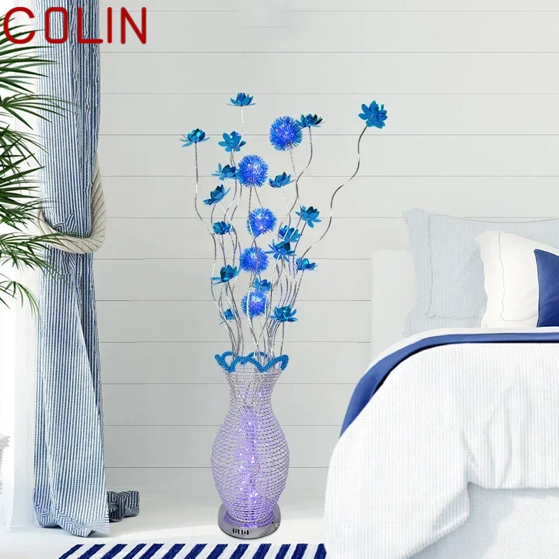 COLIN Nordic Blue Floor Lamp Modern Art Living Room Bedroom Hotel  Aluminum Wire LED Originality Flower Decorative Light