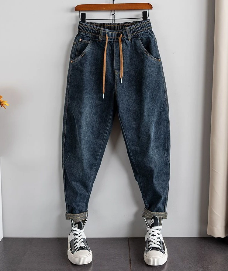 

Loose Fit Casual Jeans Men's plus Size Elastic Waist Denim Pants Autumn Winter Faion Small Straight Leg Trousers
