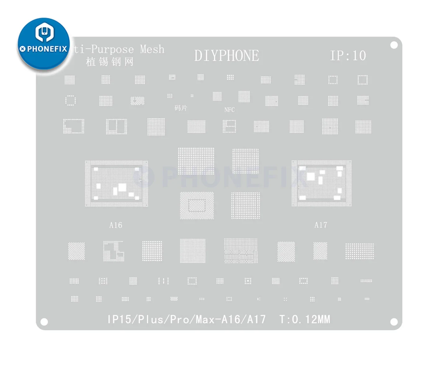 Kit de plantillas de Reballing BGA de acero negro para IPhone 15, 14, 13, 12, 11 Pro MAX, XS, XR, X, 8, 7, 6, Chip IC, Cpu, Red de soldadura de plantación de estaño, 10 Uds.