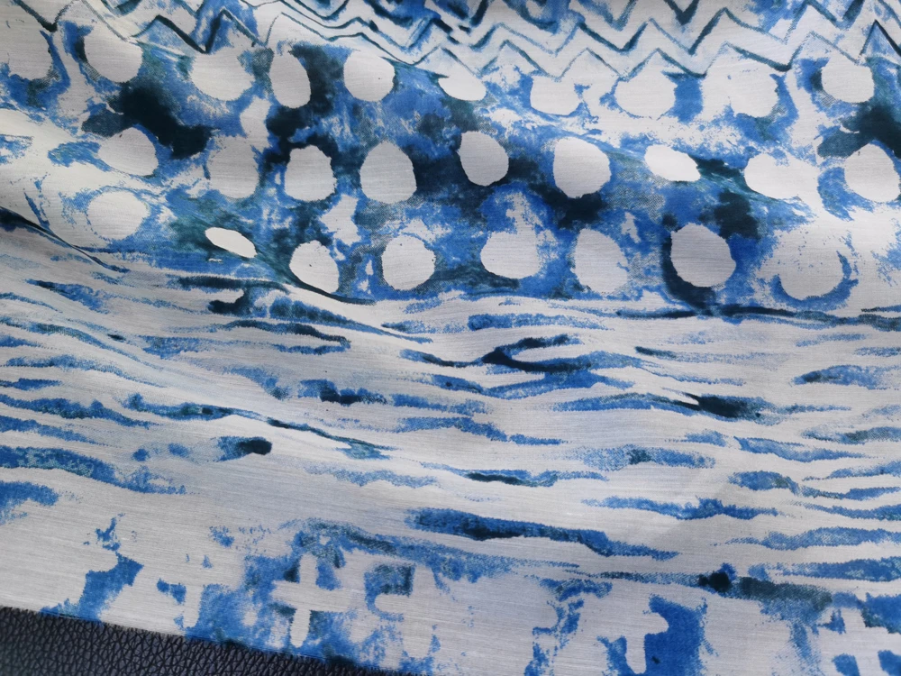 Naturseiden-Baumwollstoff, 53 Zoll breit, Meterware, blaues weißes Muster, Hemdkleid, Stoff, Maulbeere – Detail 9