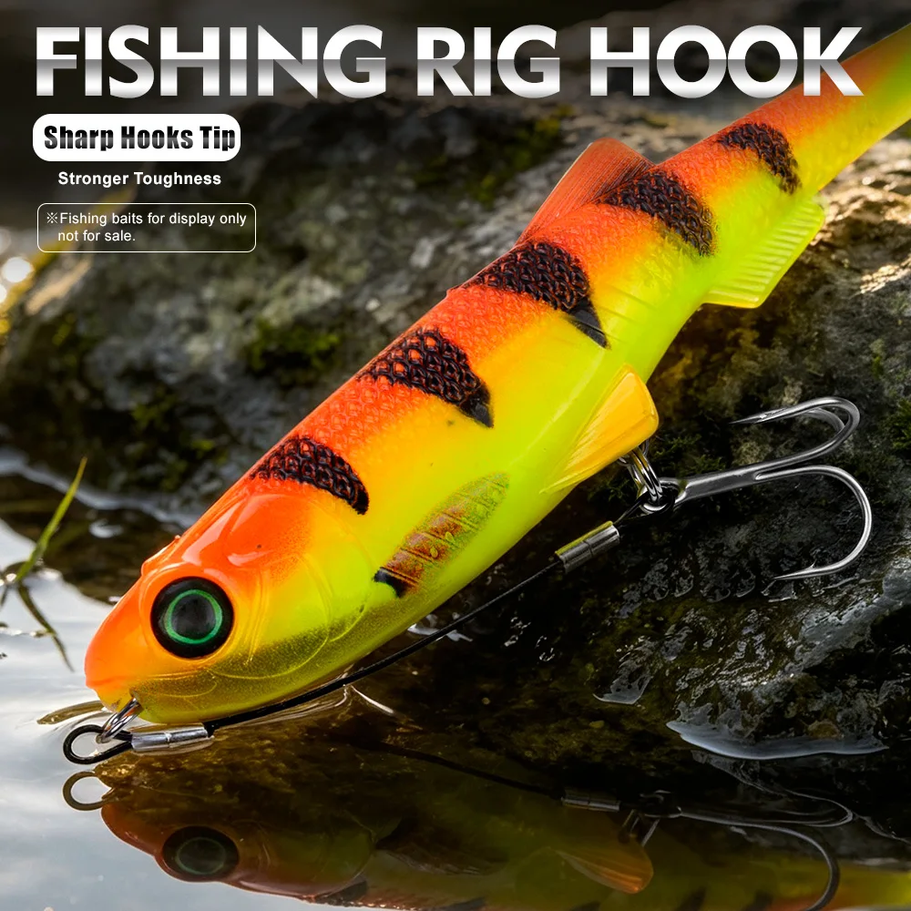 PROBEROS 2Sets Stinger Rig with Corkscrew Bait Pin Anti Bite Steel Wire Treble Hooks Pre-tied Trailer Rig Pike Fishing Tackle