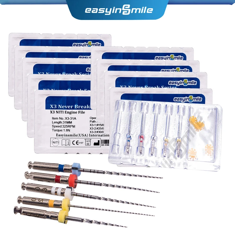 

10packs Dental Rotary Files Easyinsmile X3 Endo Rotrary File Never Break Niti Files Flexible Engine File 21/25/31mm