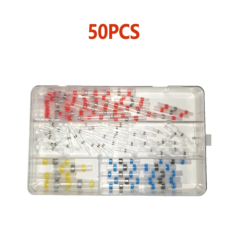 50/100 Stück verpackte Lötdichtungs-Drahtverbinder, wärmeschrumpfende isolierte elektrische Drahtklemmen, Stoßverbinder, wasserdicht