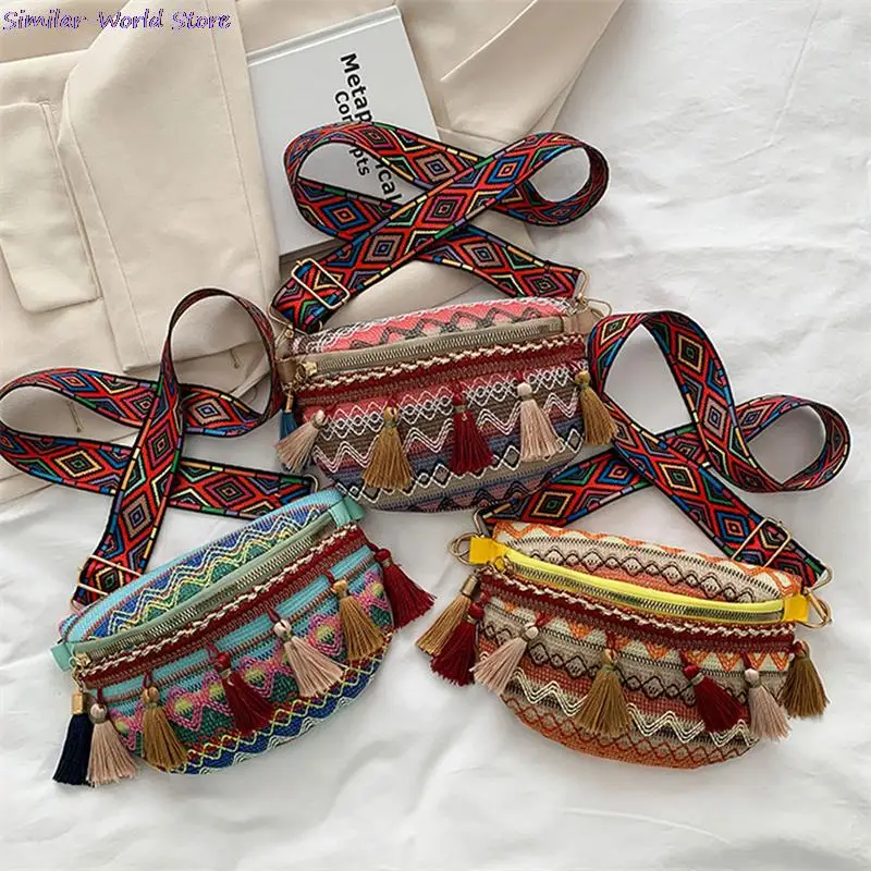 

Weave Crossbody Bags Female Tassel Waist Bag Retro Leather Shoulder Packs