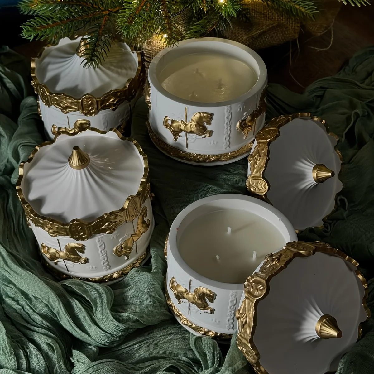 Molde de madera para tarros de almacenamiento en forma de caballo, molde redondo para tazas de velas de yeso, molde de silicona, molde cerámico para yeso de cemento.