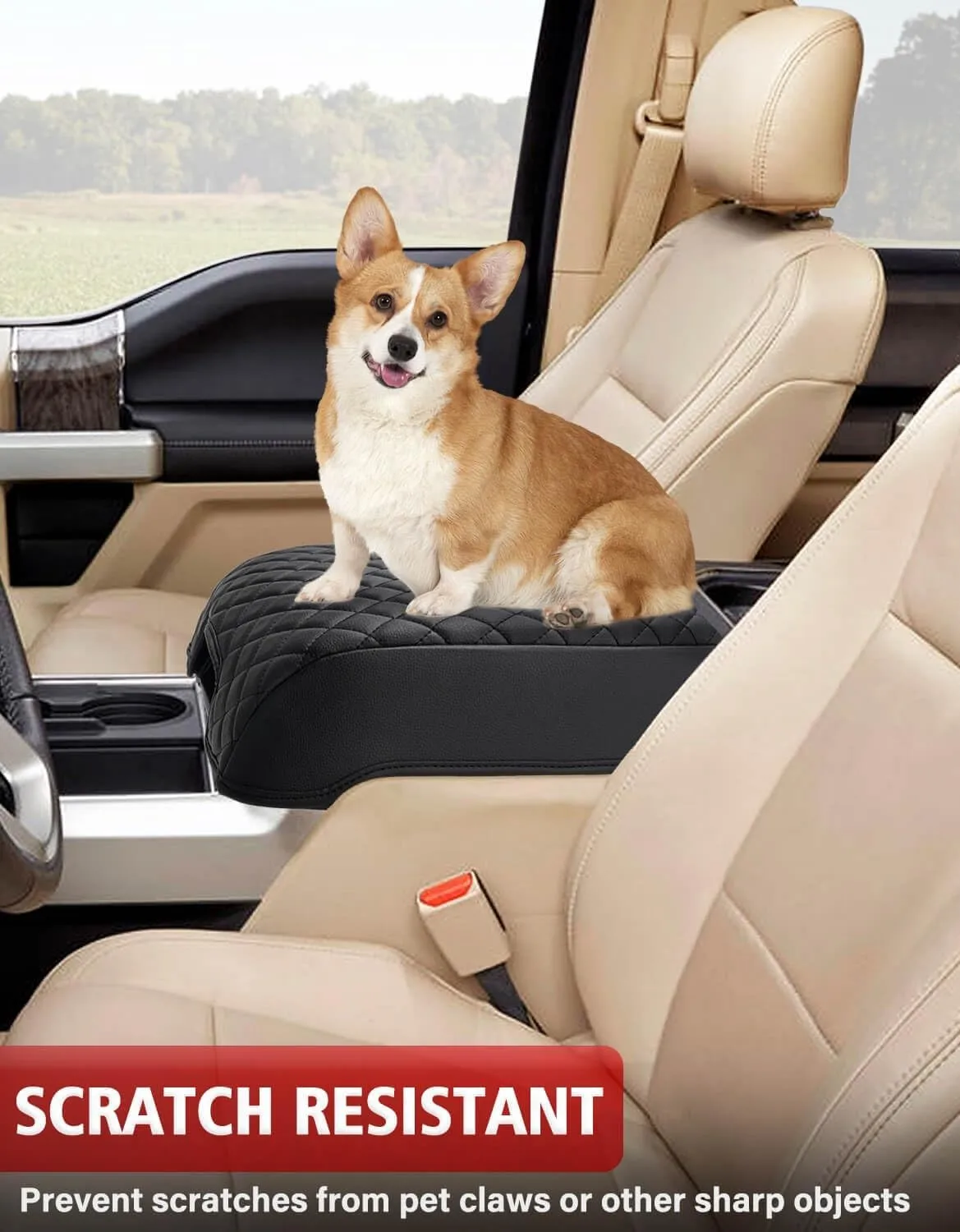 Center Console Armrest Cover Fit Ford 2015-2020 Ford F150 Black Leather Armrest Bucket Seat  F-250 F-350 F-450 F-550
