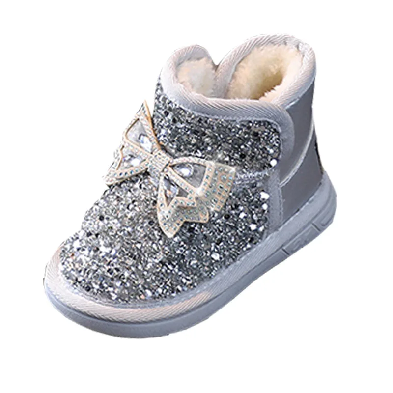 Winter Girls\' Boots Fashion Bow Tie Girl Shoe Comfort Versatile Child Shoes Anti Slip Cute Snow Boot Warm Thick Ankle Boots