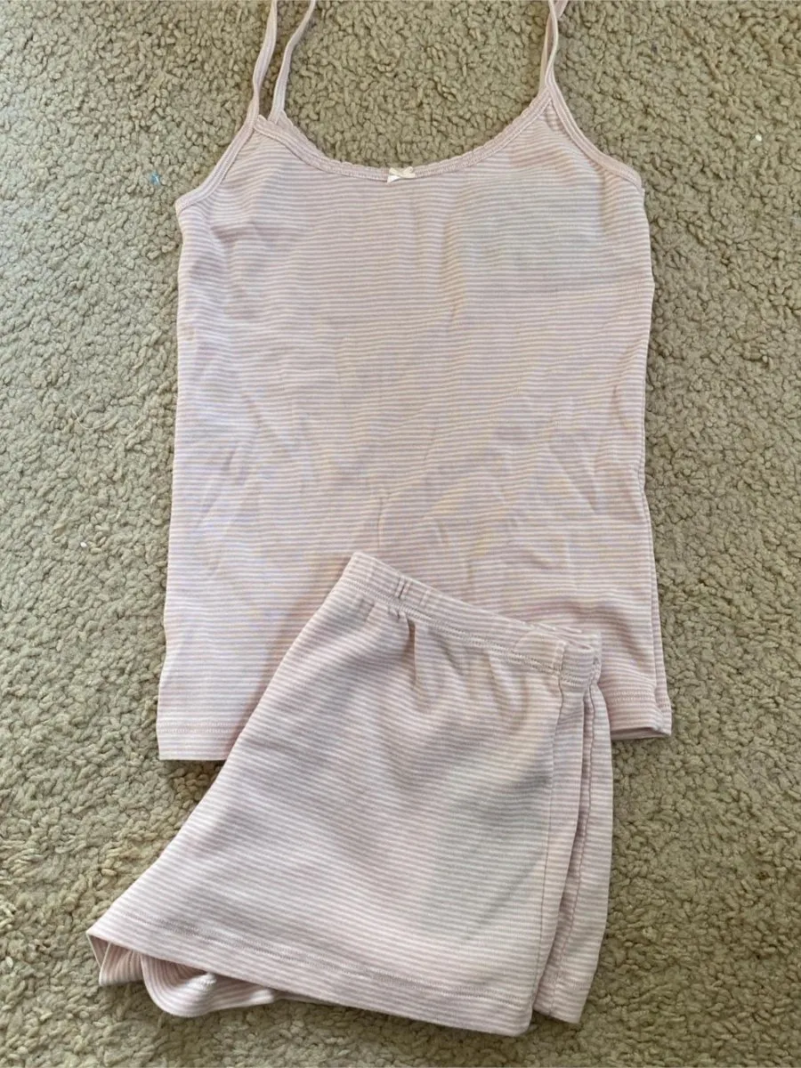 

Pink Striped Vests Shorts 2 Pieces Set Women Slim Lace Trim Tank Top with High Waist Straight Short Pant Sweet Cute Bow Sets Y2K