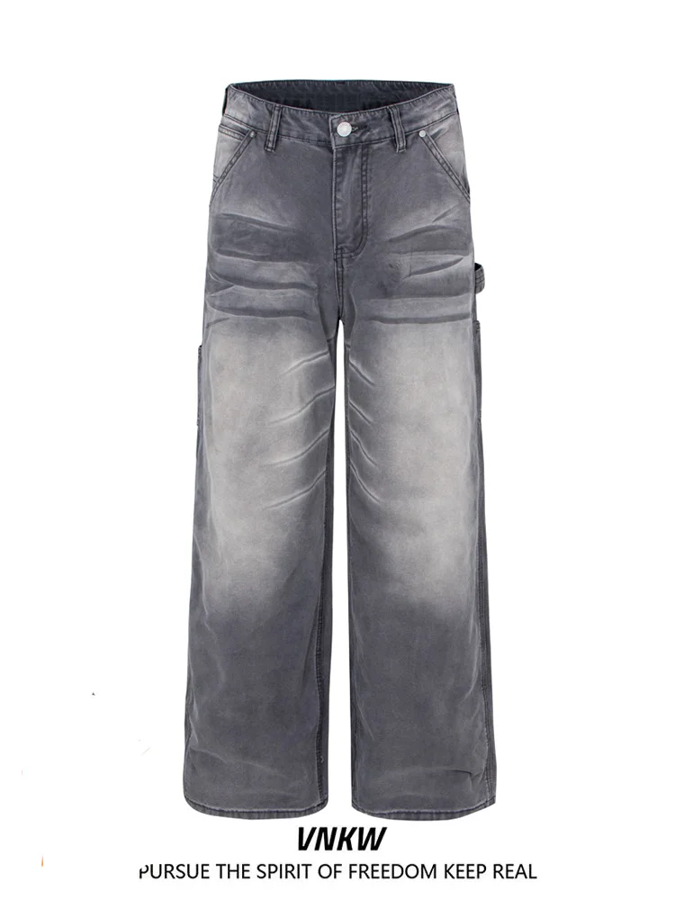 

Retro American Waed Jeans Men Women Loose Wide Leg Straight Casual Long Trousers High Street Sle Spring Cotton