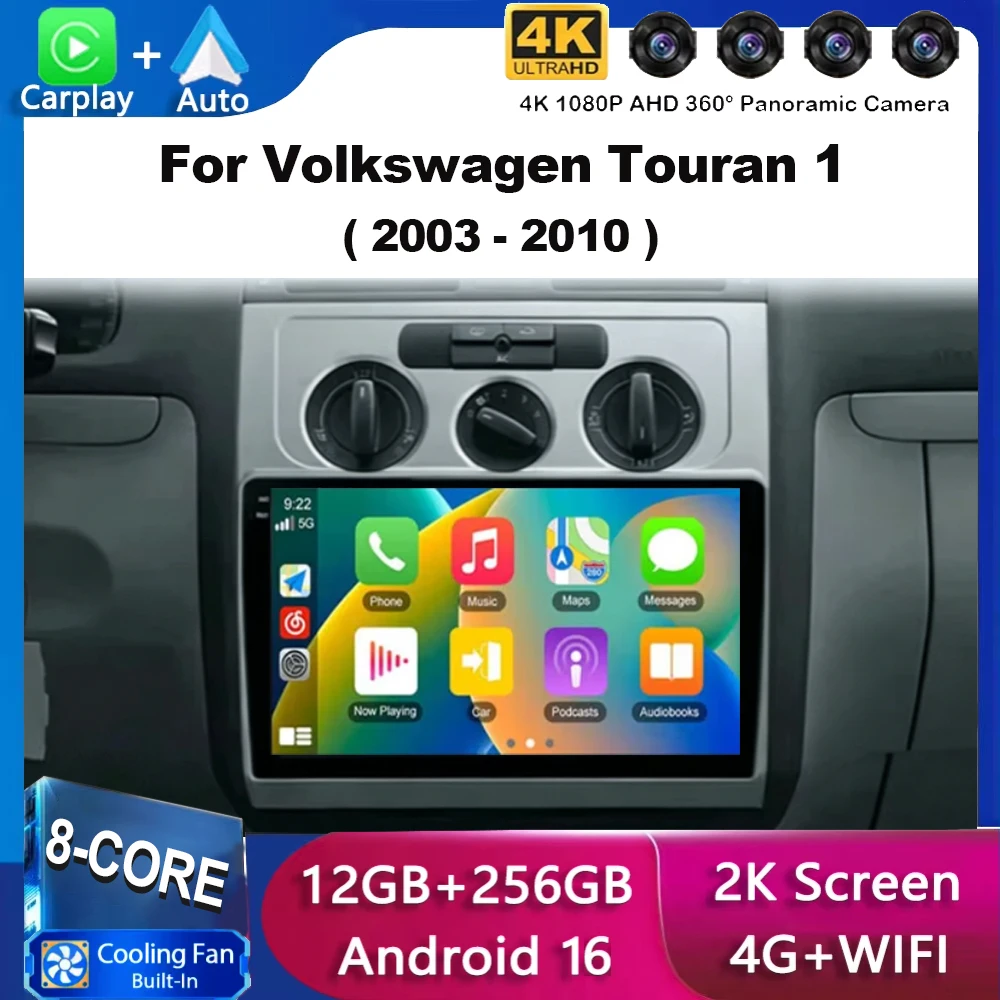 

Android 16 Carplay Auto Autoradio For Volkswagen Touran 1 2003-2010 Car Radio Multimedia Video Player Navigation GPS Stereo 2din
