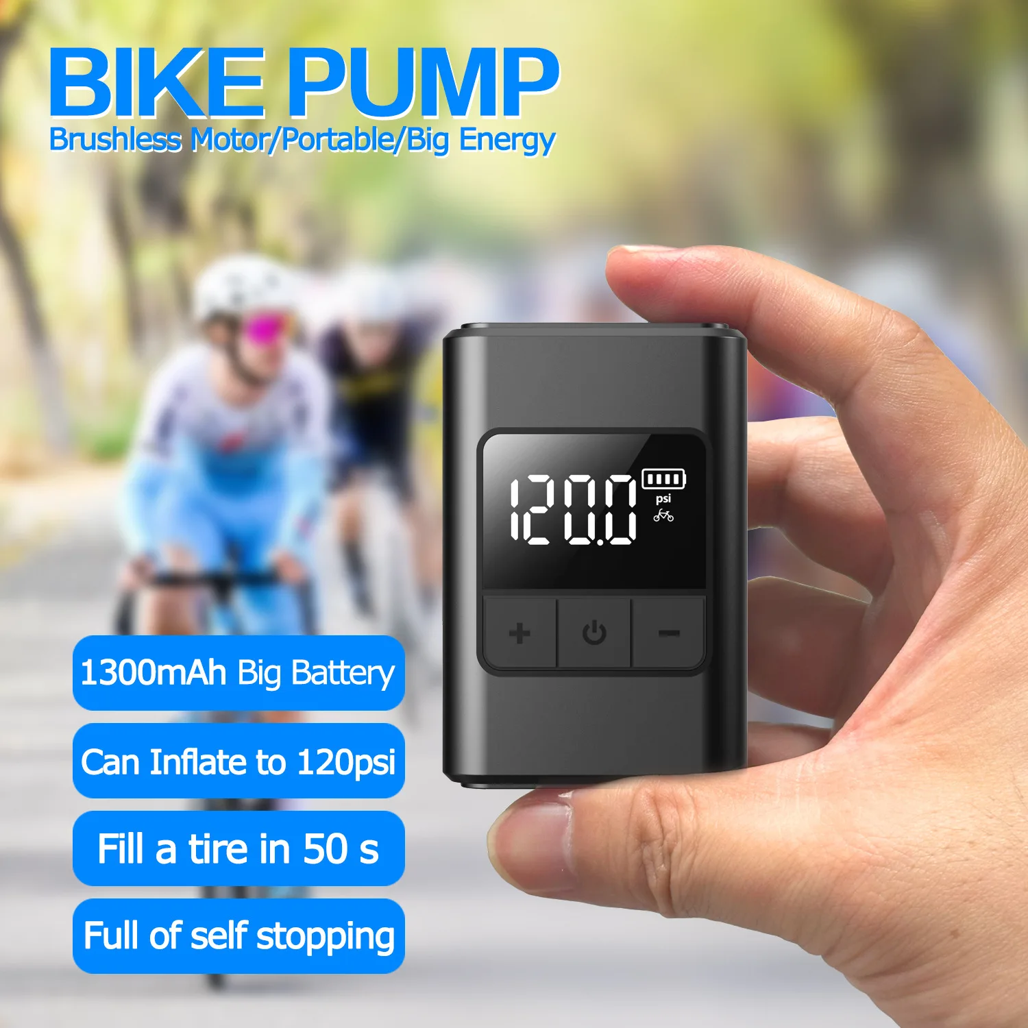 120PSI Smart Wireless Air Pump Mini Bike Pump Portable Suitable for Bicycles, Motorcycles, and Ball Sports