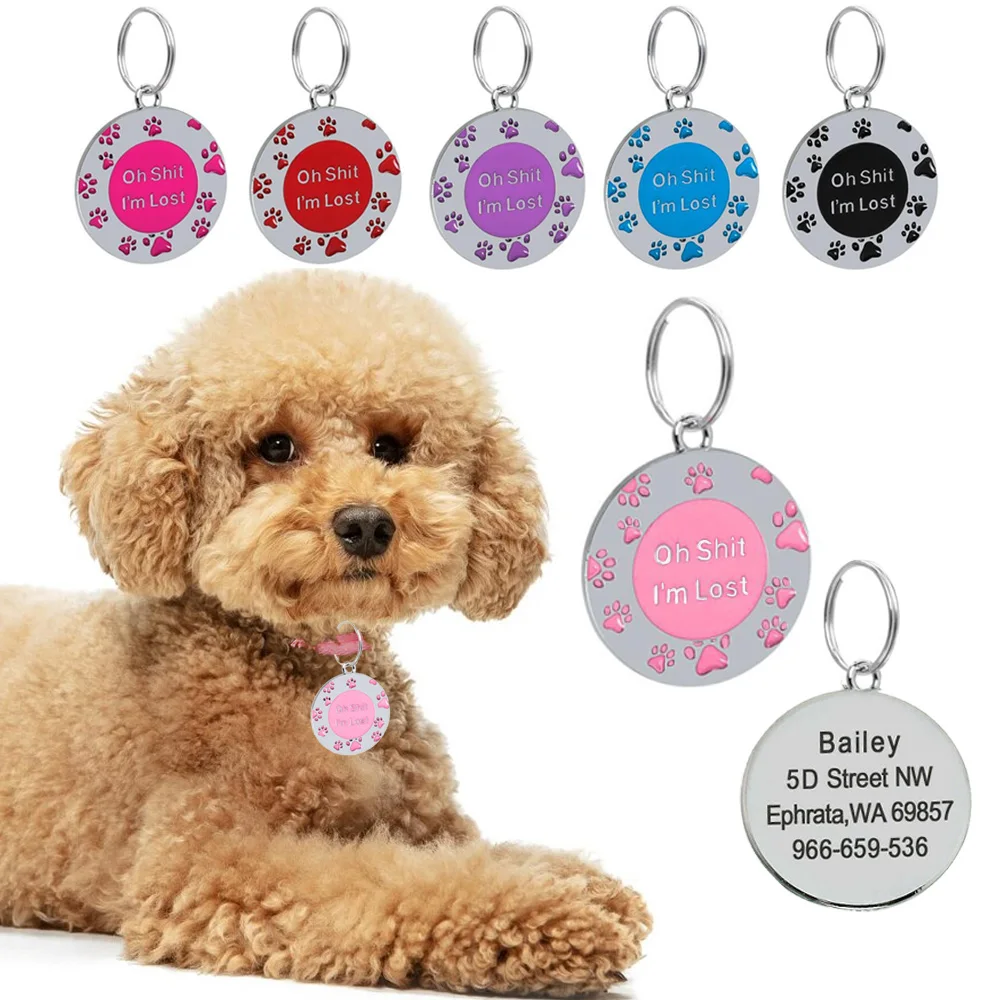 Dog Tag Personalized ID Address Stainless Steel Unti-loss Paw Printed Custom Dog Name Tag Customized Pet Tags Dog Accessories