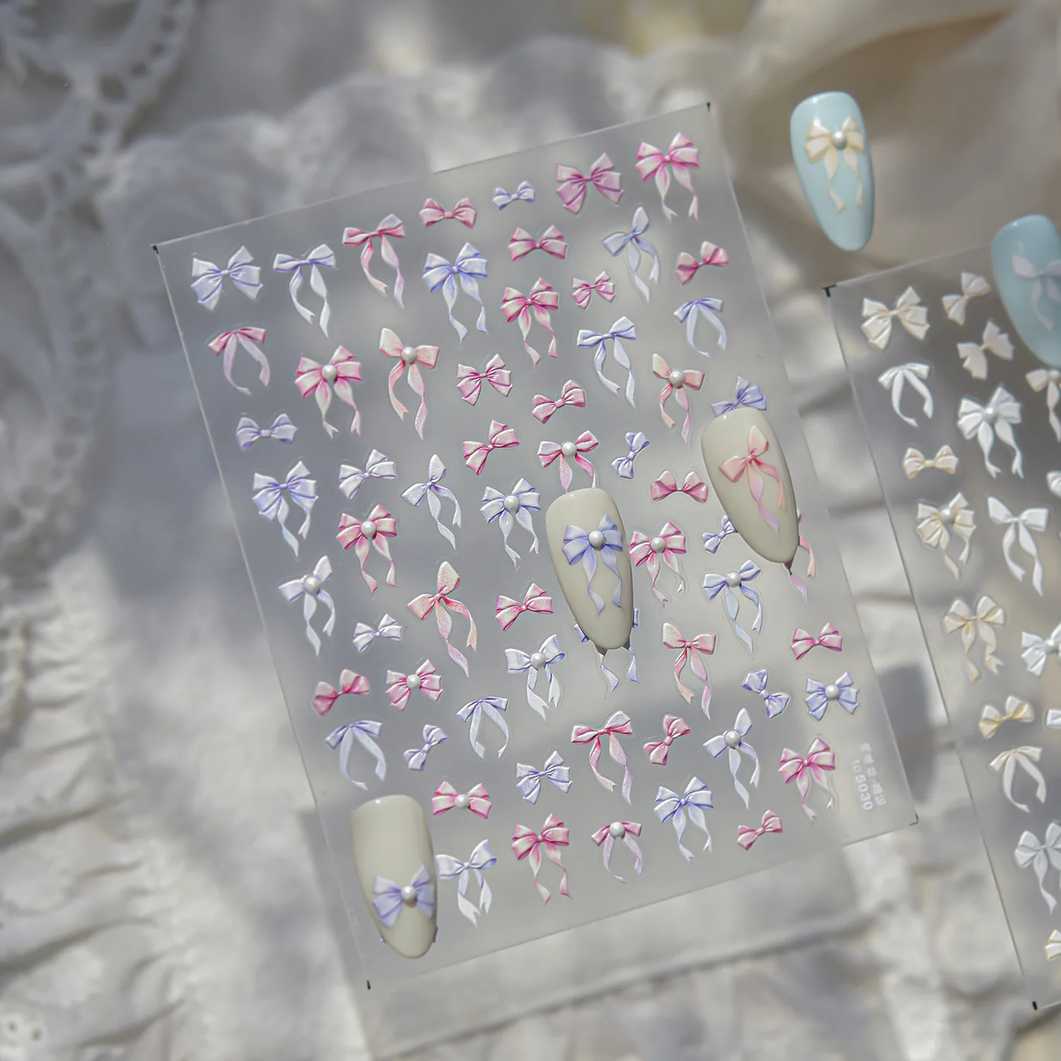 رائعة كريستال الماس مسمار ملصقات الحلو الوردي القوس 5D اللؤلؤ الشريط القوس Kont ملصقات بمادة لاصقة ذاتية للزينة رسومات أظافر #6