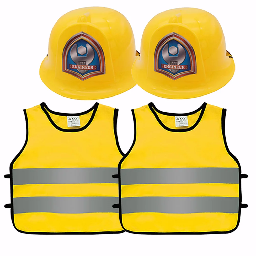 Construction Worker Birthday Party Costume Kids Role Play Vest and Hat Children Kids Costume Excavator Theme Supplies