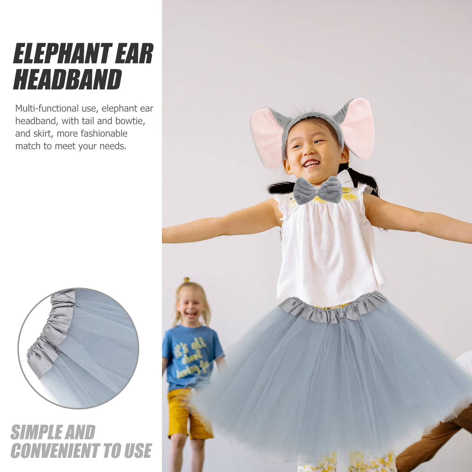 

1 set Elephant Ears Headb Gray Costume Accessories Halloween Parties Women Tail Bowtie Skirt Comfortable Hair Tool
