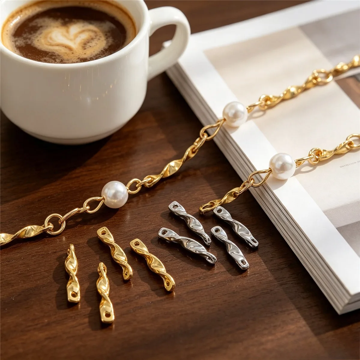 Brass Gold Plated Twisted Double Hole Connecting Bar DIY Bracelet Necklace Earring Jewelry Findings