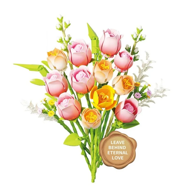 642Pcs F7910 Tulip Bouquet Building Blocks Botanical Plant Model Bricks Set Creative Hobby Construction Toys Display Gift