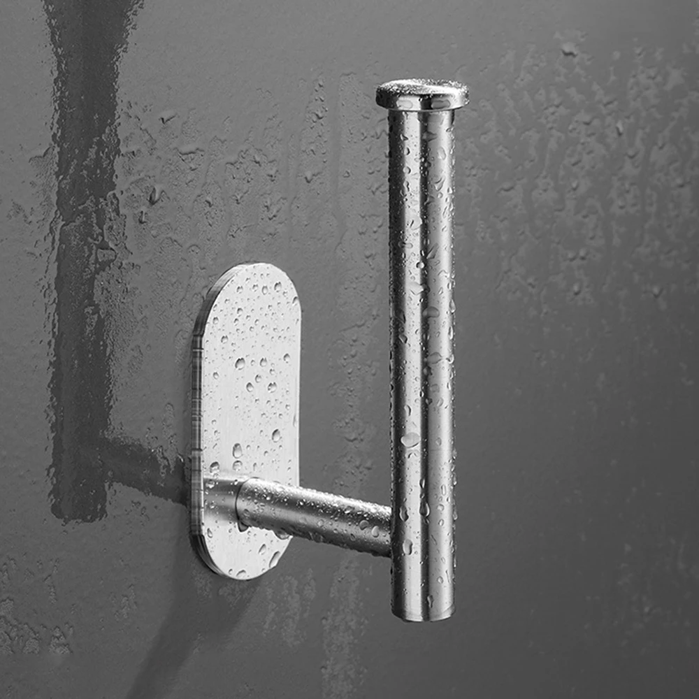 1PC Stainless Steel Roll Paper Holder Kitchen Plastic Wrap Wall Mount No Punch Hat Hanger Toilet Paper Holder Storage Hook image 2