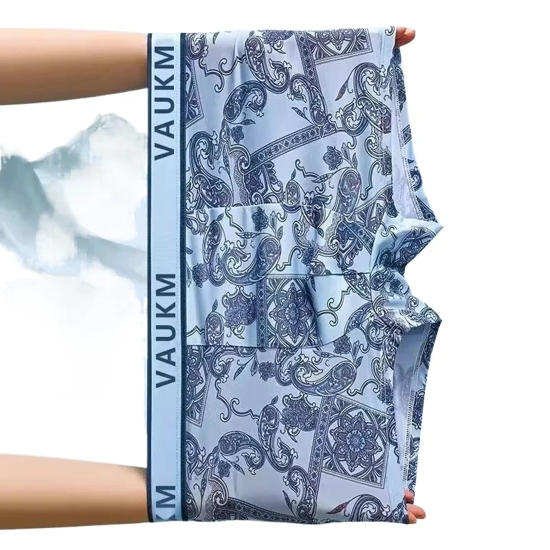 

Трусики из ледяного шелка, мужские летние тонкие антибактериальные высококачественные брюки с плоскими углами, спортивные брюки большого размера с четырьмя углами, гладкие и мягкие