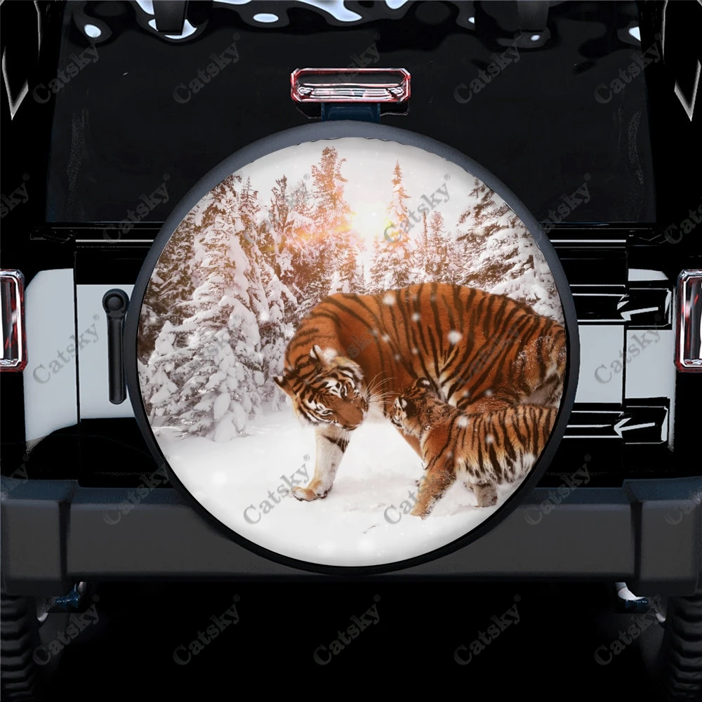 

Tiger and Her Cubs Print Spare Tire Cover Waterproof Tire Wheel Protector for Car Truck SUV Camper Trailer Rv 14"-17"