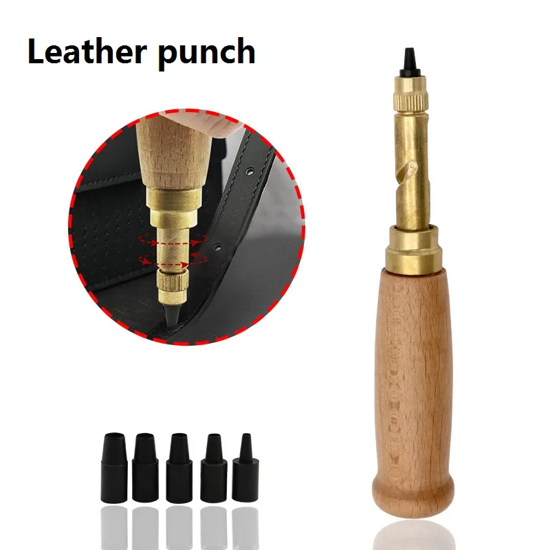 Automatic Belts Punch 6 Tips Leather Screw Hole Punch Drill 1.5/2.5/3.0/3.5/4mm Puncher Watch Craft Tool