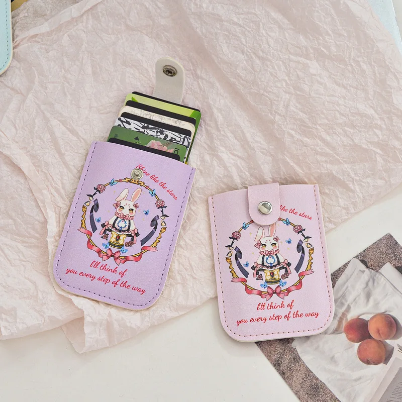 Cute Cartoon Rabbit Mini PU Leather Card Protector Case Cover for Girl Women Photo Case 5 Card Slots ID Name Credit Card Holder