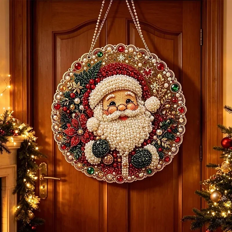 Santa Claus Pearl Diamond Painting DIY Kit 3D Christmas Hanging Acrylic Board Pearl Beads for 2026 Christmas Gift 20x20cm