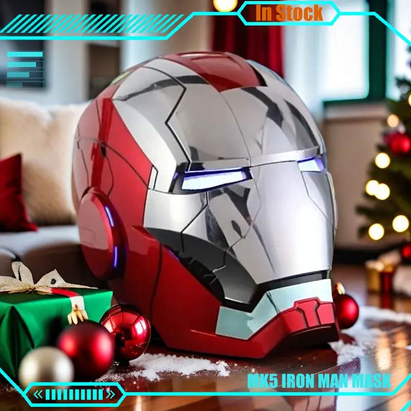 New Iron Man Mk5 Helmet Electric Voice Control Helmet 1/1 Cosplay Led Eyes Metal Mask Model Toy For Children Adults Xmas Gift