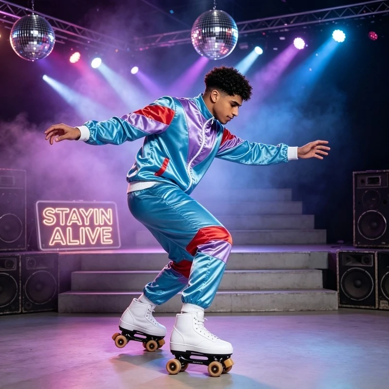 Retro 80s Disco Roller Skating Outfit for Teenagers Aged 14 and Above Fluorescent Windproof Jacket and High Waisted Pants