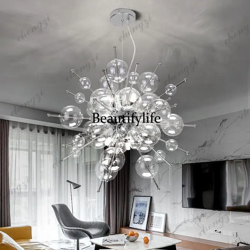 Glass transparent ball chandelier creative personalized clothing store decorative light Nordic living room bedroom led lamp