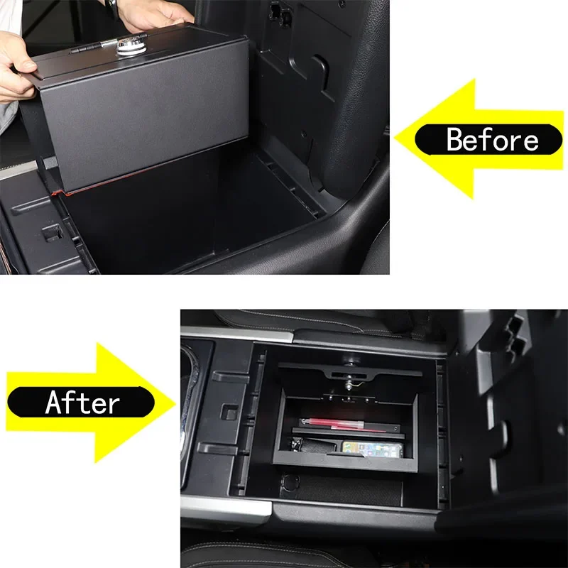 For Nissan Titan 2016-2023 Carbon Steel Black Car Armrest Storage Privacy Password Lock Security Safe Box Interior Accessories