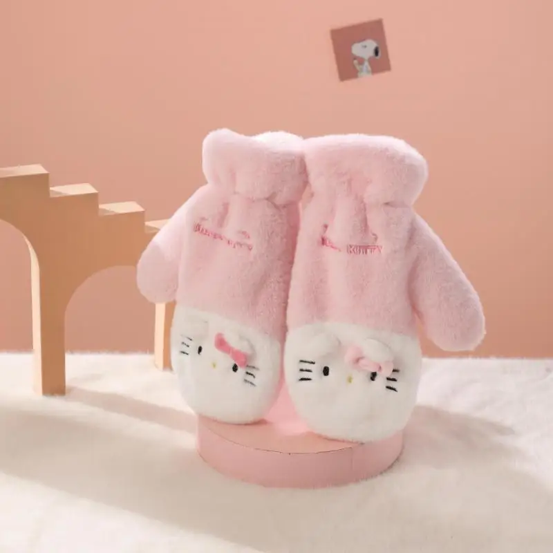 Sanrio Hello Kitty My Melody Kuromi Anime Cartoon Warm Plush Gloves Outdoor Cold and Windproof Plush Gloves Christmas Gift