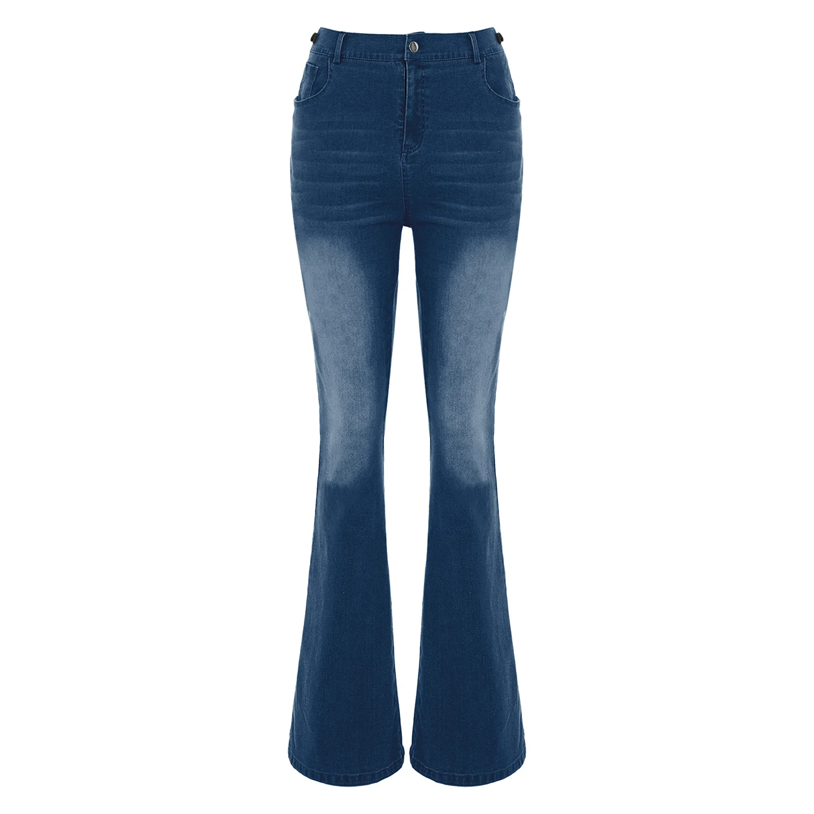 جينز نسائي للأمهات كاجوال متوسط الخصر مرن قابل للتعديل بخصر جانبي قابل للتمدد سروال جرس من قماش الدنيم مع جيوب