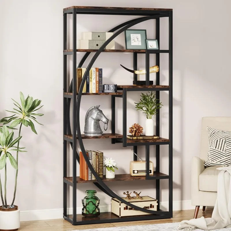 Bookcase, Industrial 5-Tier Loft Bookcase, 70.8-Inch Tall Bookcase with 8 Open Storage Shelves, Bookcase Display Shelf