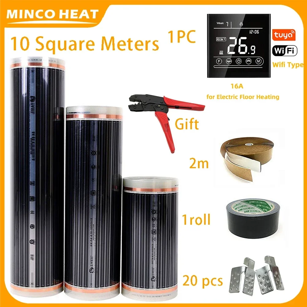 Minco Heat 220W/㎡ 50/80cm Width 10m2  Infrared Underfloor Heating Film with Wifi Thermostat Installation Kit