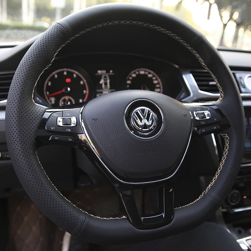 Customized Hand Sewing Car Steering Wheel Cover for Volkswagen Passat Tiguan Lamando Magotan Bora Teramont Genuine Leather