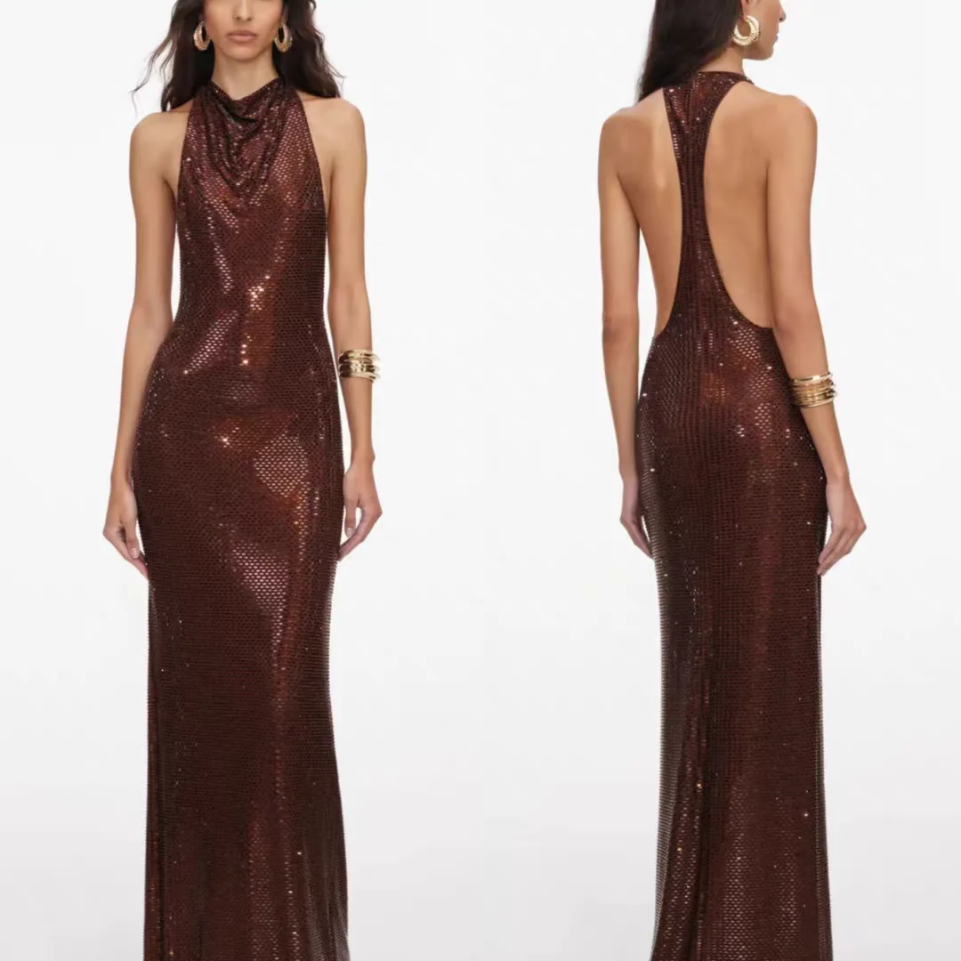 

Women diamond backless long dress fashion luxury party maxi dress