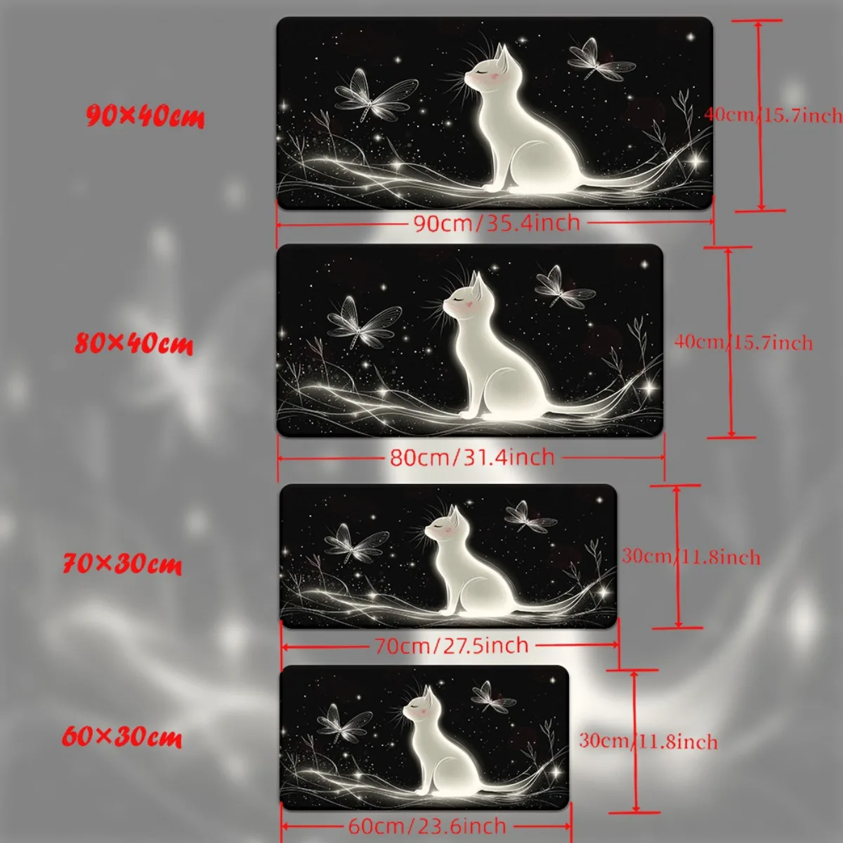 

1pc XXL Mousepad with White Cat Silhouette in Starry Night Scene, HD Printed Desk Mat for Gaming, Keyboard, and PC, Rubber Mater