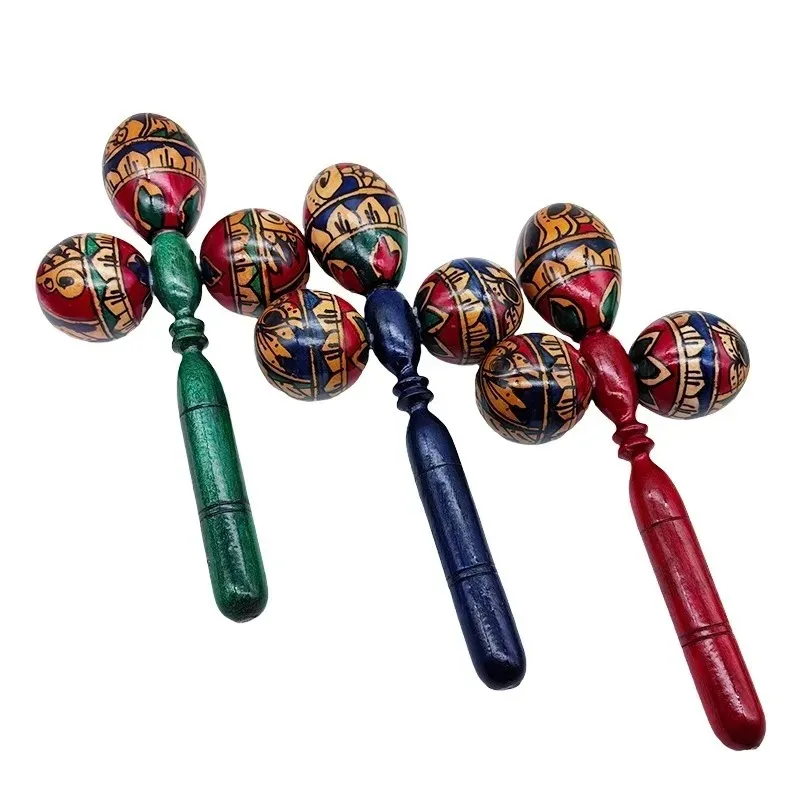 Wooden Maraca Hand Drawn Colored Sand Hammer Accompaniment Sound Healing Maracas  Musical Party Percussion Instrument for Adults