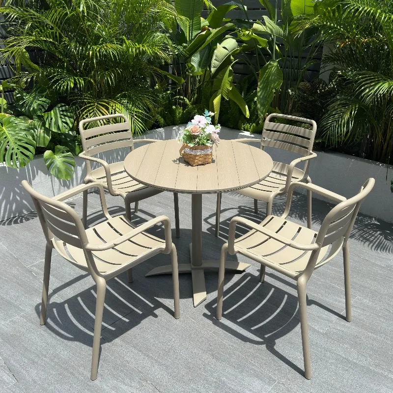 Tea and Coffee Shop Outdoor Nordic Foldable Wood Table Chair Colorful Open-Air Modern Bistro Set Commercial