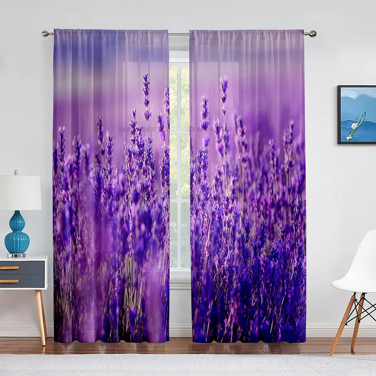 Rustic Lilac Flower Purple Lavender Floral Sheer Curtains for Living Room Bedroom Kitchen Tulle Voile Curtains Windows Drapes