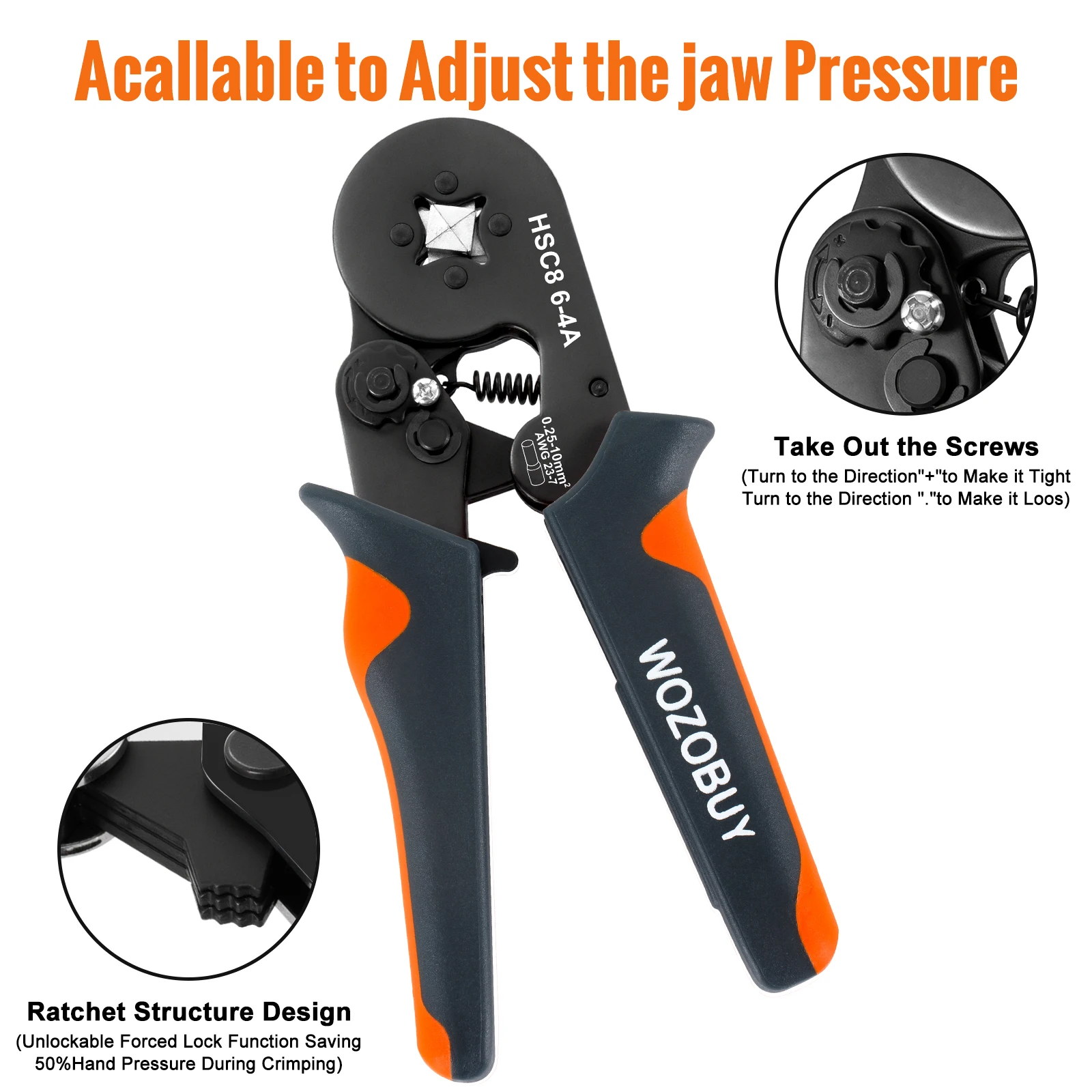 WOZOBUY Tube Terminal Crimping Tools Ferrule Crimping Pliers HSC8 6-4 0.25-10mm² 23-7AWG Square Ratcheting Electrician Clamp Set