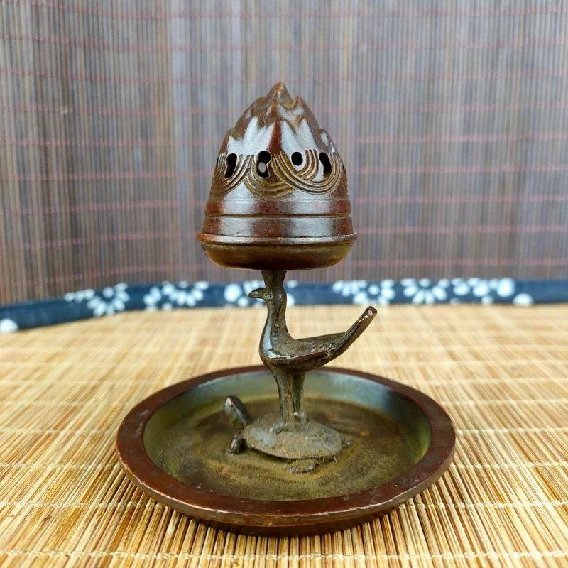 

Antique Antique Copper Turtle Crane Yannian Tower Incense Burner Incense Burner Study Living Room Office Home Tea Pet Desktop In